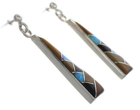 Multicolor Southwest Sterling Silver Post Dangle Earrings EX24792